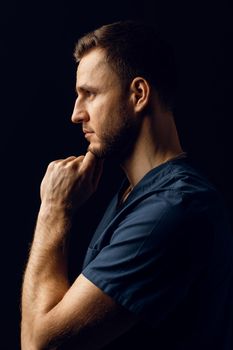 Handsome man with fashion hair style and beard. Advert for barbershop and hair stylish. Confident business man on dark background