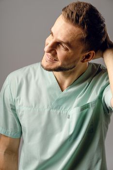 Close-up portrait of happy handsome man on white background. Confident man smile in studio