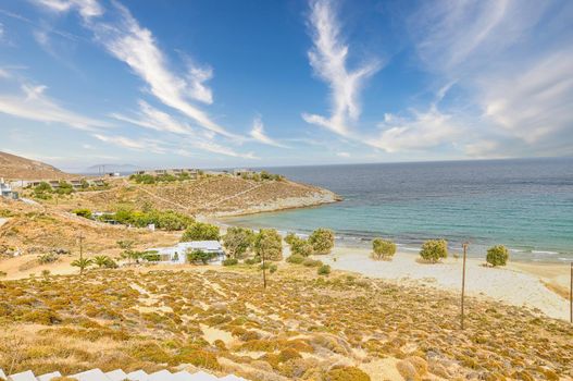 Panoramic view of Psili ammos beach in Serifos island, Cyclades Greece