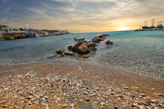 Beautiful beach and view on Sikinos Island, Cyclades, Greece..