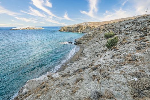 Famous beach of Vitsentzou in Folegandros island of Greece, perfect for swimming