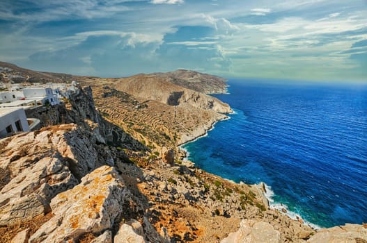 beautiful landscape of sea and mountain from Folegandros island, Greece