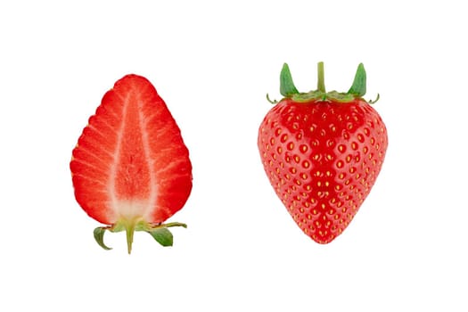 Strawberry background. Sliced strawberry on white background. Seasonal berry.