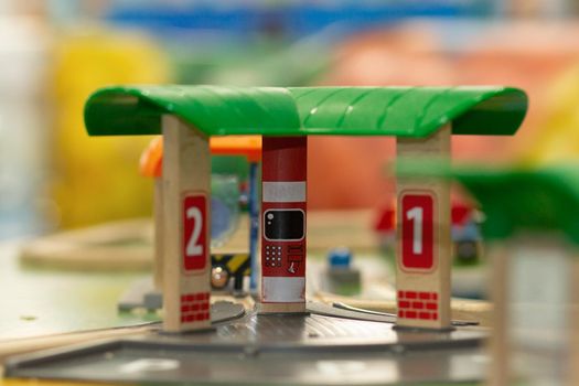 Toy gas station in play center inside