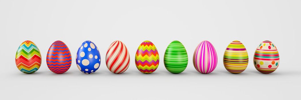 Easter eggs on a white background. Easter eggs. 3D rendering illustration.