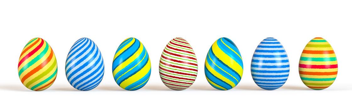 Easter eggs set, collection isolated on white background, 3D rendering illustration.