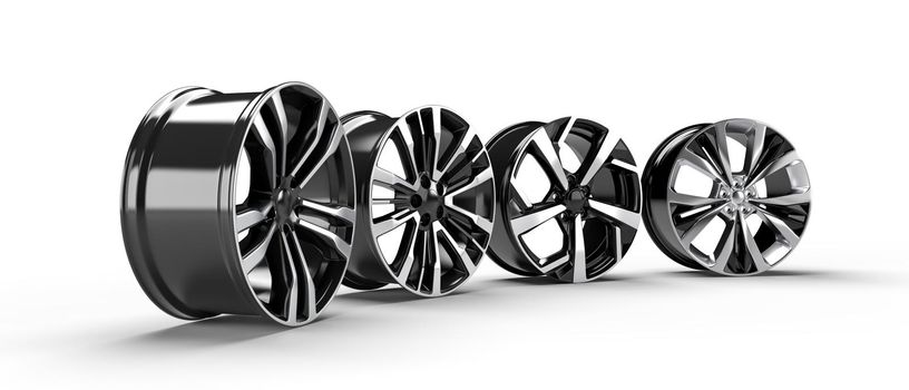 four car disc on a white background, 3D rendering illustration.