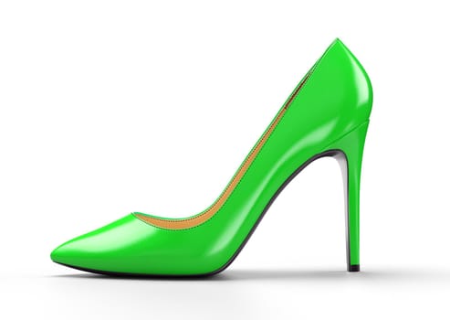 Green women's shoes on a white background, 3D rendering illustration.
