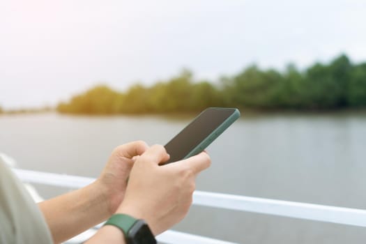 Woman hand using smartphone to do work business, social network, communication concept.