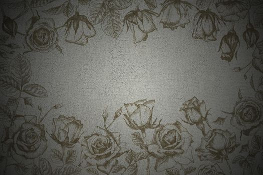 Fine Art Natural concrete Textures with Hand drawn roses Flower overlay. Portrait Photo Floral Textures Backdrop Digital Studio Background, Best for cute family photos, atmospheric newborn design