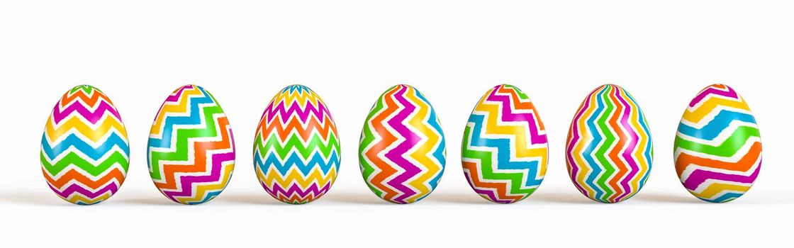 Easter eggs set, collection isolated on white background, 3D rendering illustration.