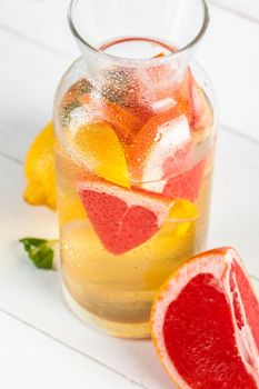 Citrus lemonade summer drink. creative photo.