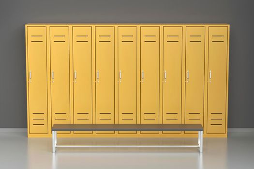 Yellow metal lockers in the changing room