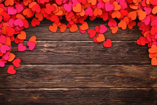 Love hearts on vintage wooden background. Background texture of hearts. 3D rendering illustration