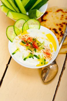 Arab middle east salatit laban wa kh’yar Khyar Bi Laban goat yogurt and cucumber salad 