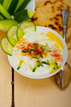 Arab middle east salatit laban wa kh’yar Khyar Bi Laban goat yogurt and cucumber salad 