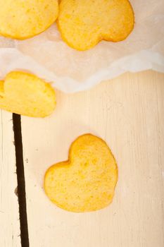 fresh baked heart shaped shortbread valentine day cookies on a paper wrap