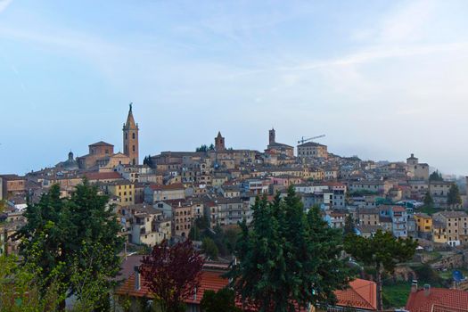 The buildings of Ripatransone in the Marche region of Italy are seen against the sky