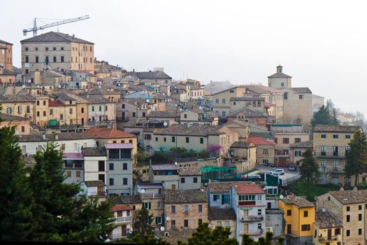 The buildings of Ripatransone in the Marche region of Italy are seen against the sky