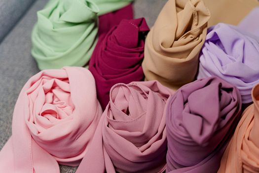 Silk scarf muslim. Multi-colored plain scarves