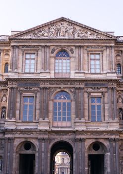 Ancient facade of the Louvre in Paris, France