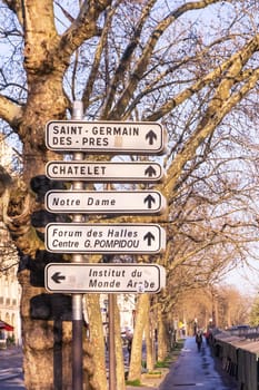 Street sign in Paris on a sunny day, France