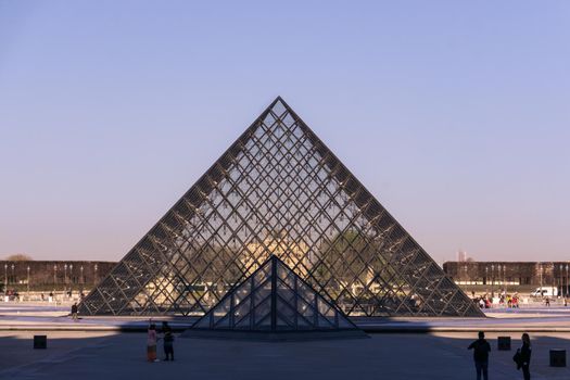 Louvre glass pyramid in Paris, France
