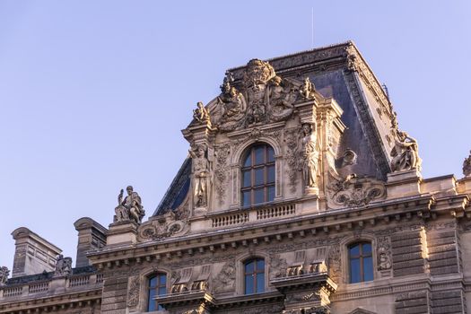 Ancient facade of the Louvre in Paris, France