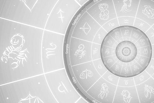 Astrological background with zodiac signs and symbol - white