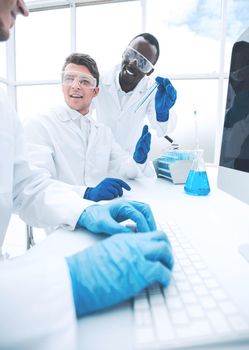 close up.a young scientist in a modern laboratory.science and technology