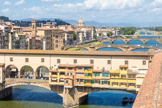 Florence, Italy - Circa June 2021: city landscape with Old Bridge - Ponte Vecchio