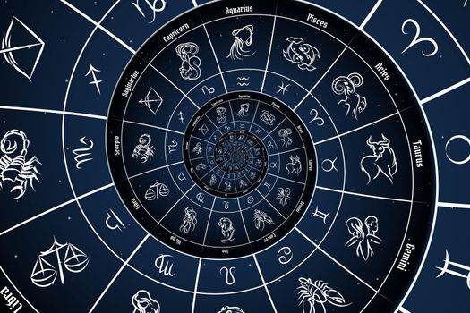 Astrological background with zodiac signs and symbol - blue