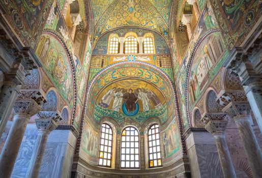 RAVENNA, ITALY - CIRCA AUGUST 2020: historic byzantine mosaic in Saint Vitale Basilica