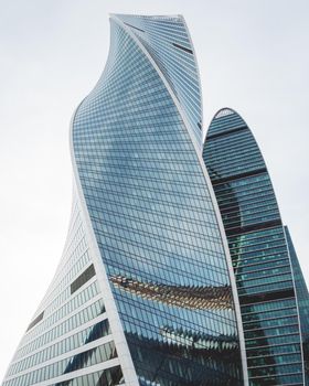 MOSCOW, RUSSIA - October 03, 2020. Moscow International Business Center MIBC , Evolution and Empire towers on clear blue sky background.