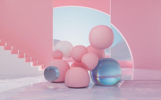 Soft balls, creative geometric background, 3d rendering. Computer digital drawing.