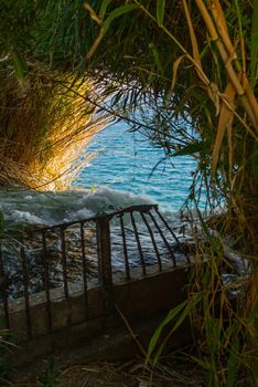 ANTALYA, TURKEY: Beautiful landscape with a picturesque view of Waterfall Duden on an evening summer day in Antalya.