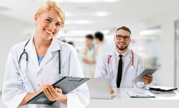 Doctors at hospital working with partner. Medical healthcare and doctor services.