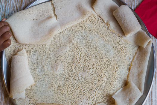 Injera, a traditional fermented flatbread made with teff flour