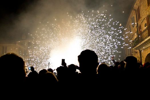 Fireworks are launched from a model of a horse at the Cavallo di fuoco reconstruction in Ripatransone Italy