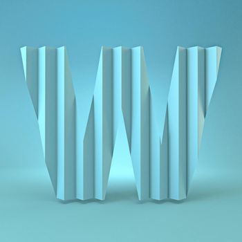 Cold blue font Letter W 3D render illustration on blue background