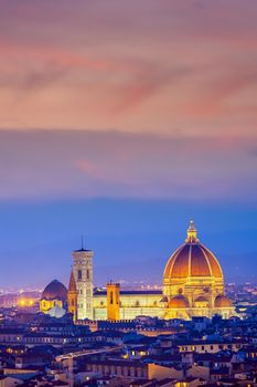 Duomo and Florence city downtown skyline cityscape of Tuscany Italy at twilight