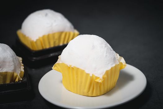 Delicious Daifuku, Japanese rice cake on dark background for food and bakery concept