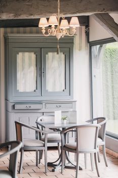 Vintage gray furniture at a french restaurant