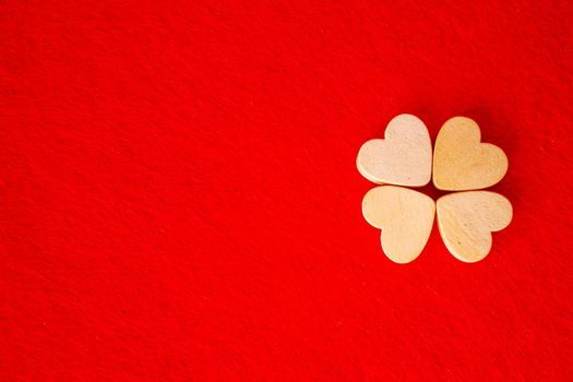 Hearts on a red background. Valentine's Day. Selective focus. Valentine.