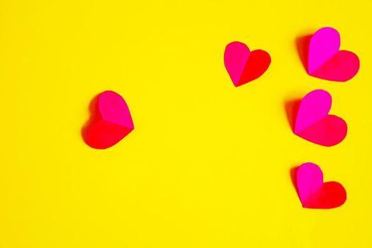 Hearts on a red background. Valentine's Day. Selective focus. Valentine.