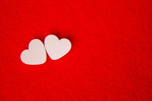 Hearts on a red background. Valentine's Day. Selective focus. Valentine.