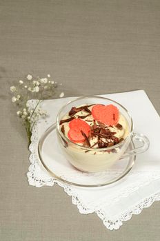 Valentine's Day tiramisu with chocolate in glass cup. From series Italian Desserts