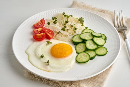 gluten free breakfast - omelet with cherries and cucumber, dash fodmap diet, healthy balanced food