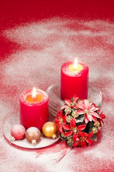 Christmas decoration with candles, cookies and ribbons. From series Christmas and New Year