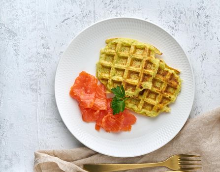 healthy and balanced food, gluten free clean eating zucchini waffles with salmon